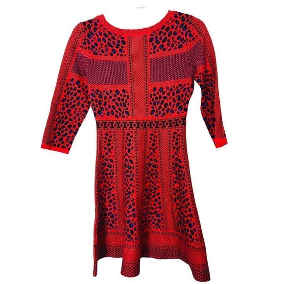 Gianni Bini orange blue knit animal print fit and flare midi dress sz med - Picture 5 of 6